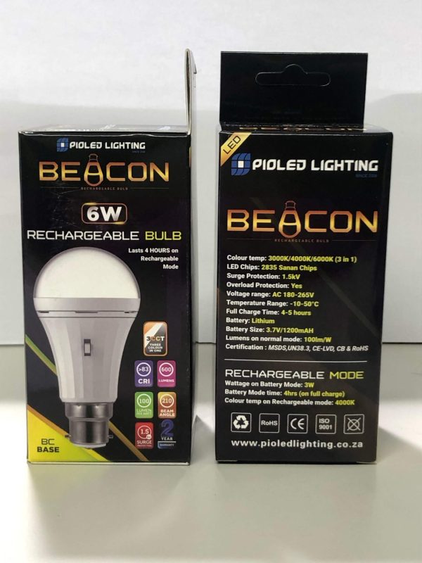 6 Watt BC A60 3CCT Rechargable Globe